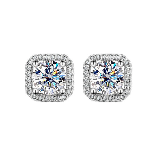 Luxe Moissanite X55 Trendy 0.5ct 1ct Round Cut White D Halo Setting Opulent Setting Stud Earrings 925 Sterling Silver Plated For Engagement Wedding Proposal Anniversary LUXE Club