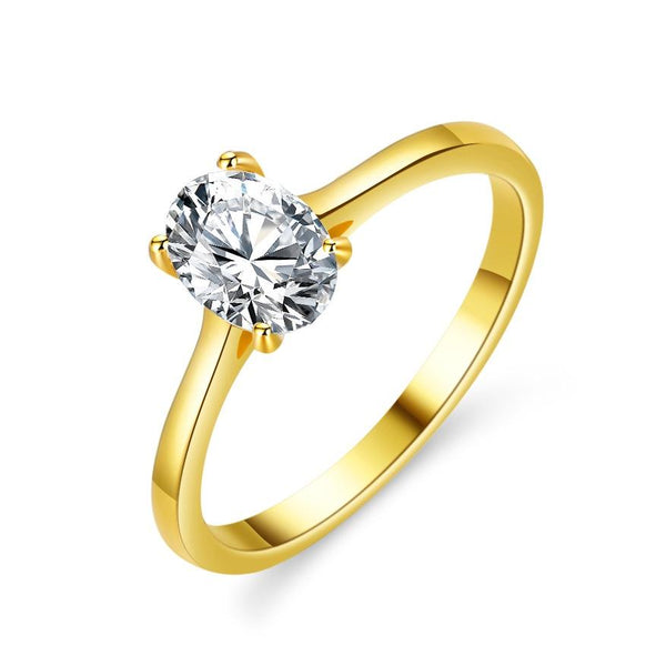 Luxe Moissanite M43 Four-prong 1ct Oval Cut Yellow Gold Vintage Classic Ring 925 Sterling Silver Plated For Engagement Wedding Proposal Anniversary LUXE Club