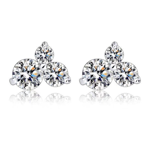 Luxe Moissanite R68 Three-Stone Design 0.9ct Round Cut White D Elegant Designer Style Stud Earrings 925 Sterling Silver Plated For Engagement Wedding Proposal Anniversary LUXE Club