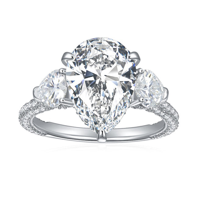 Real Moissanite 5ct 9*13mm Gorgeous Pear Cut White D Color Trendy Ring In S925 Sterling Silver With GRA Certification Can Pass Test For Engagement Wedding Proposal Birthday