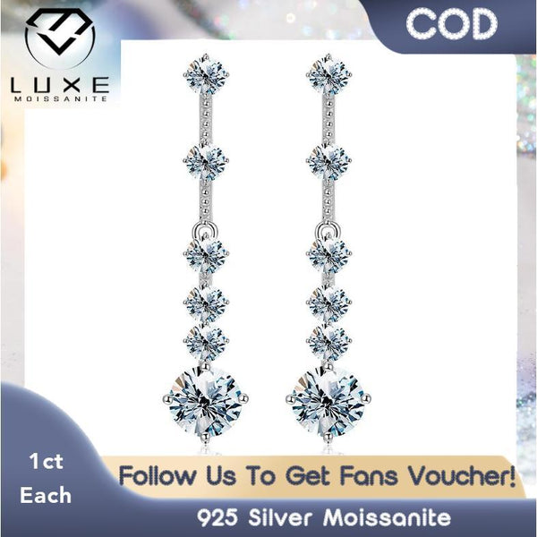 Luxe Moissanite J12 Effortless Chic 1ct Each 2ct In Total Round Cut White D Exquisite Craftsmanship Dangle Earrings 925 Sterling Silver Plated  For Engagement Wedding Ceremony Proposal LUXE Club