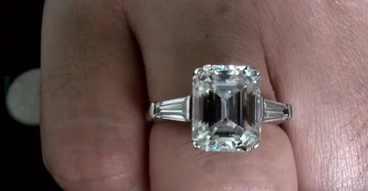 Emerald-cut ring shown in a Luxe livestream