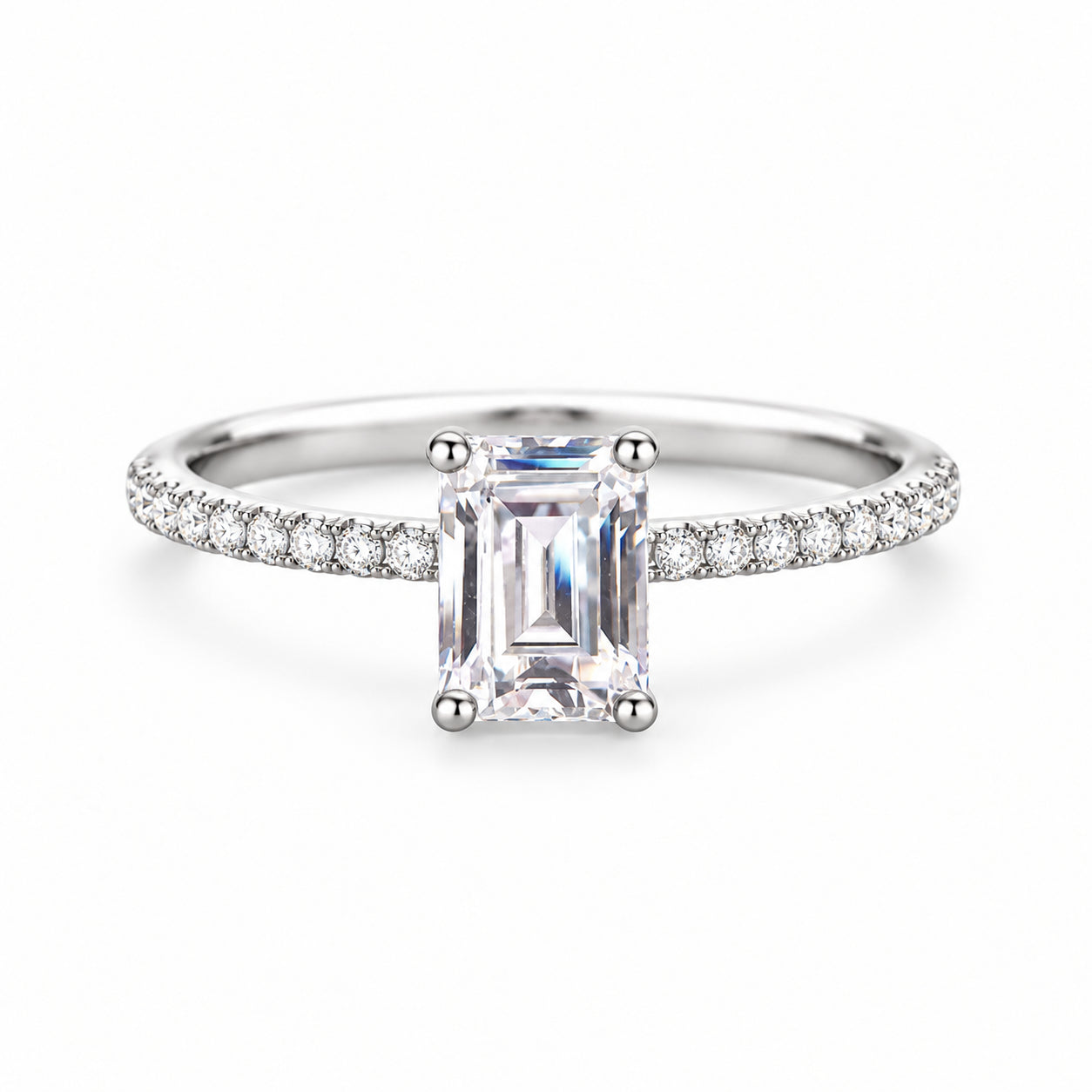 Emerald moissanite ring